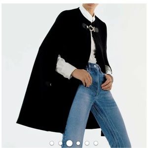 ZARA BLACK WOOL CAPE COAT BLAZER PONCHO KIMONO JACKET BUCKLE  SIZE CL